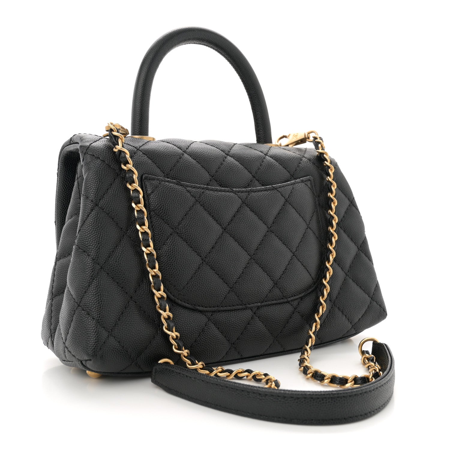 Caviar Quilted Mini Coco Handle Flap Black