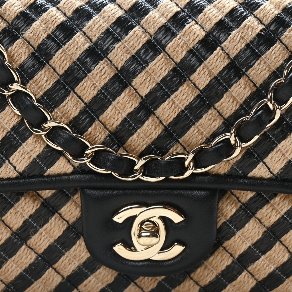 Raffia Jute Striped Small Urban Jungle Single Flap Black Beige