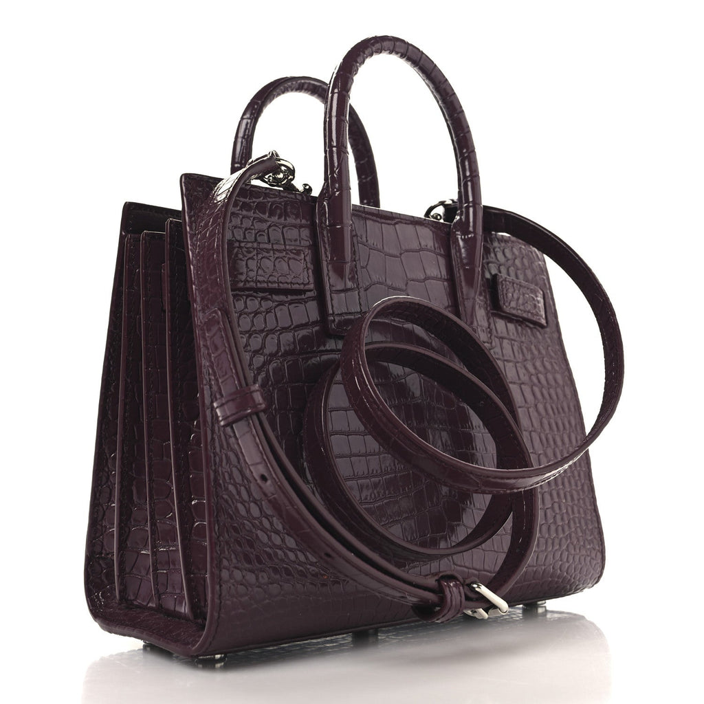 Calfskin Crocodile Embossed Nano Sac De Jour Bordeaux