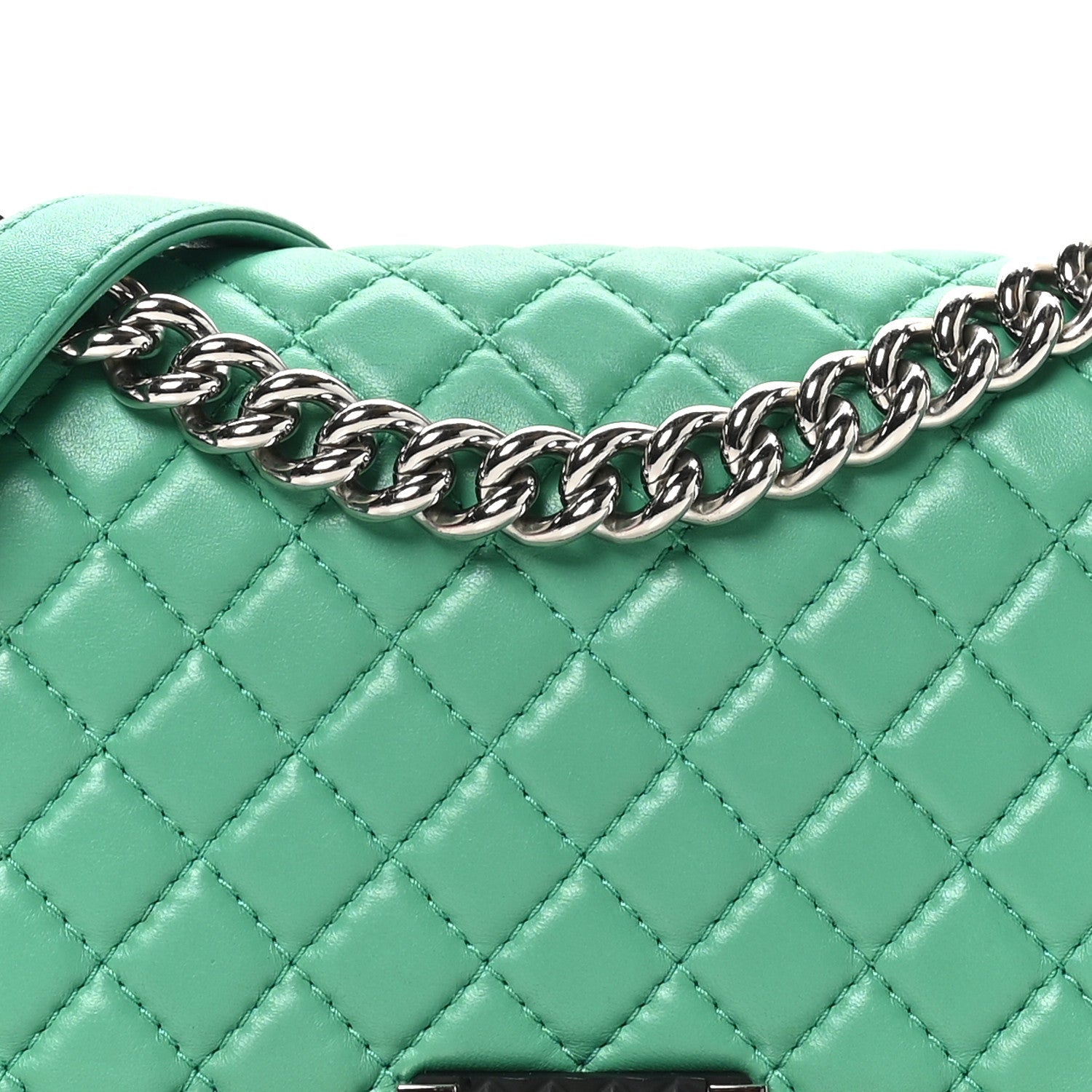 Lambskin Rubber Quilted Medium Two Tone Boy Flap Green Black
