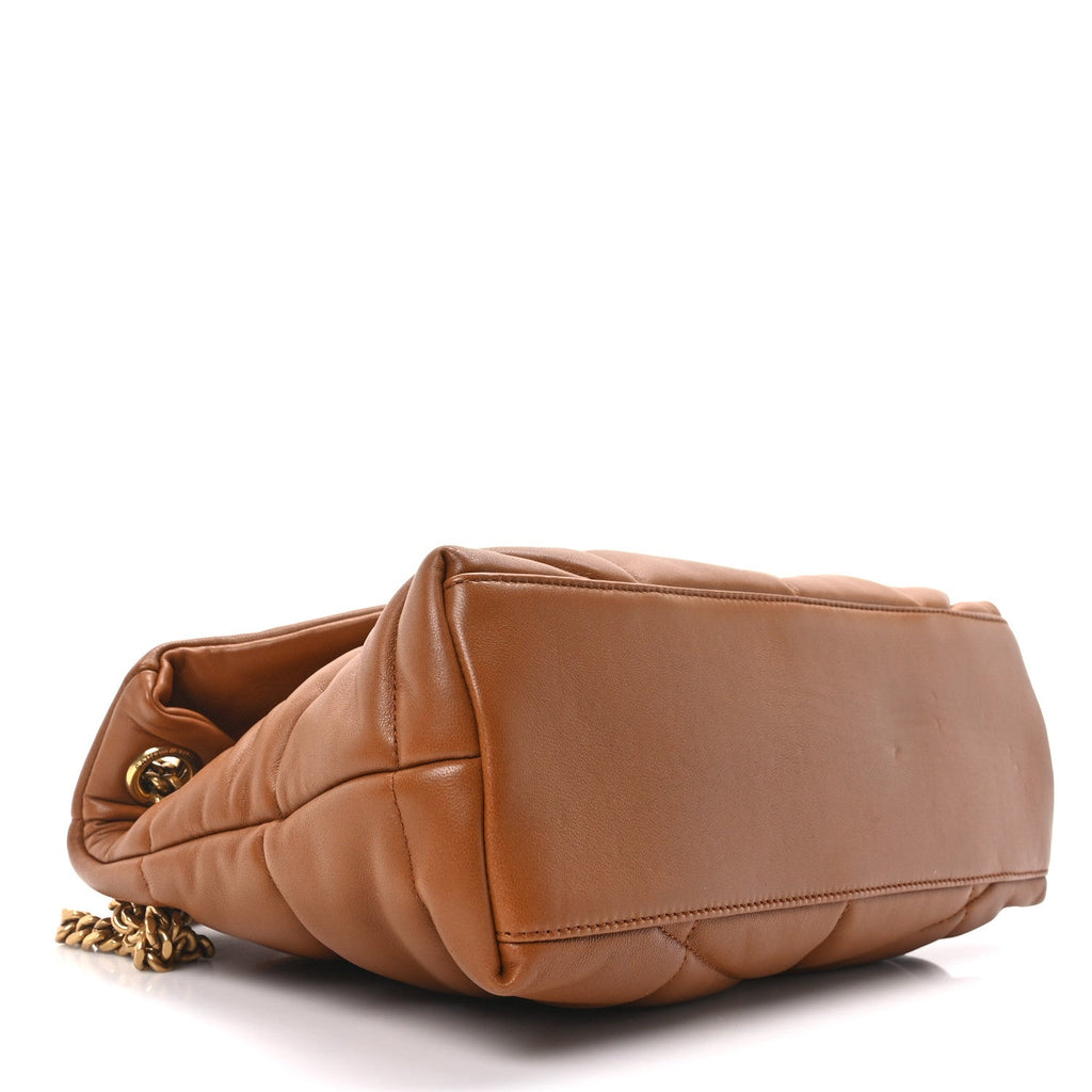 Lambskin Quilted Small Loulou Puffer Monogram Chain Satchel Dark Honey