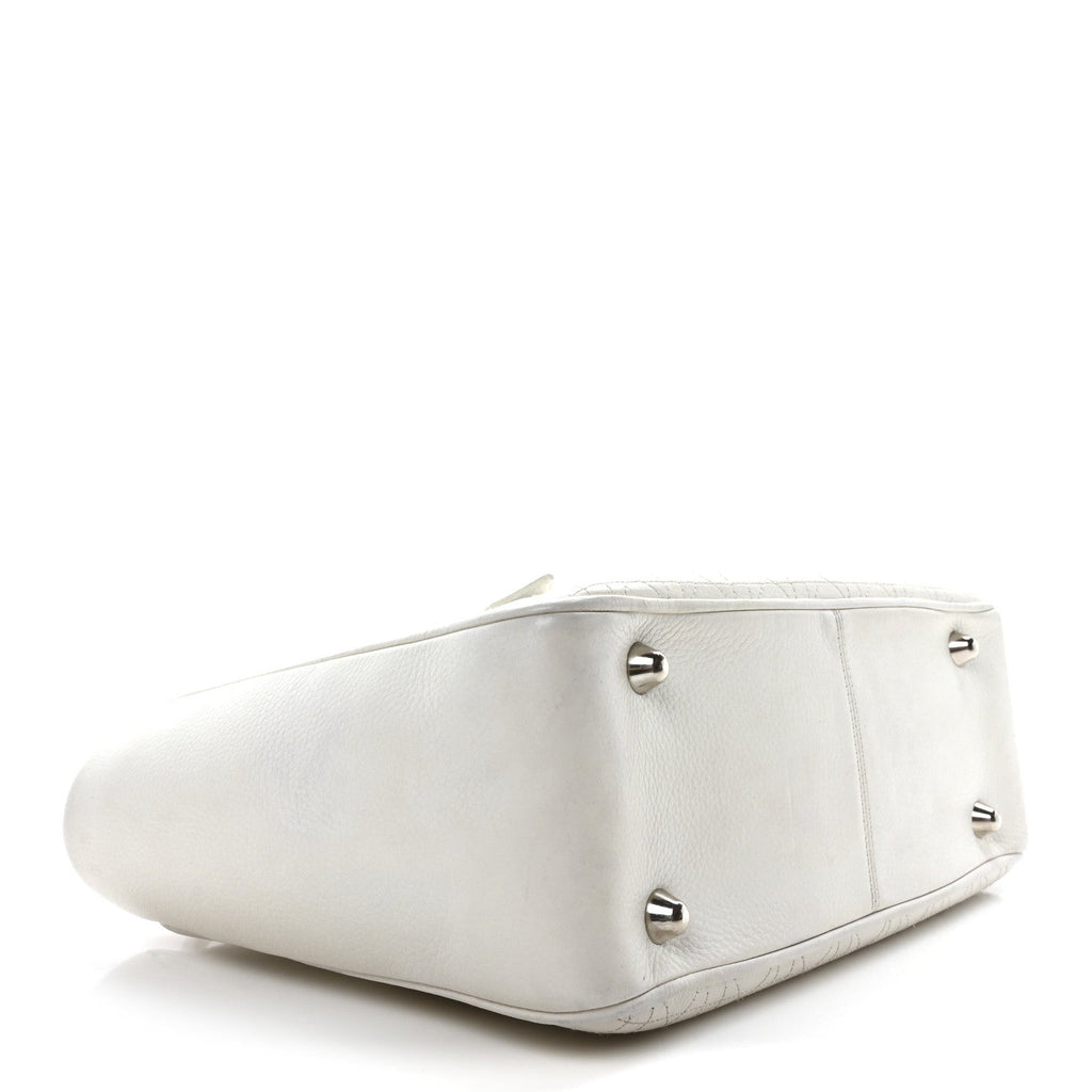 Calfskin Cannage D Buckle Tote White