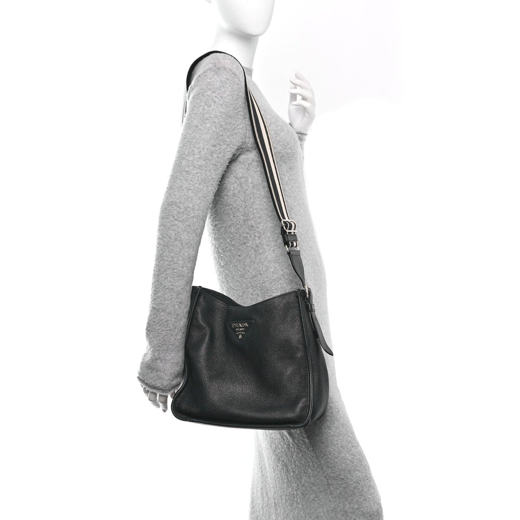 Vitello Daino Soft Hobo Messenger Bag Black