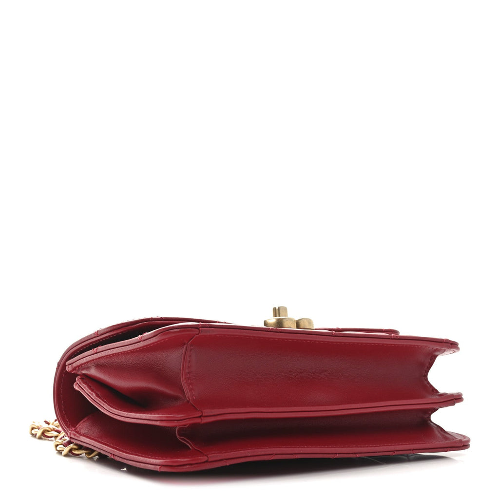 Lambskin Quilted Chunky Chain Handle Mini Flap Red