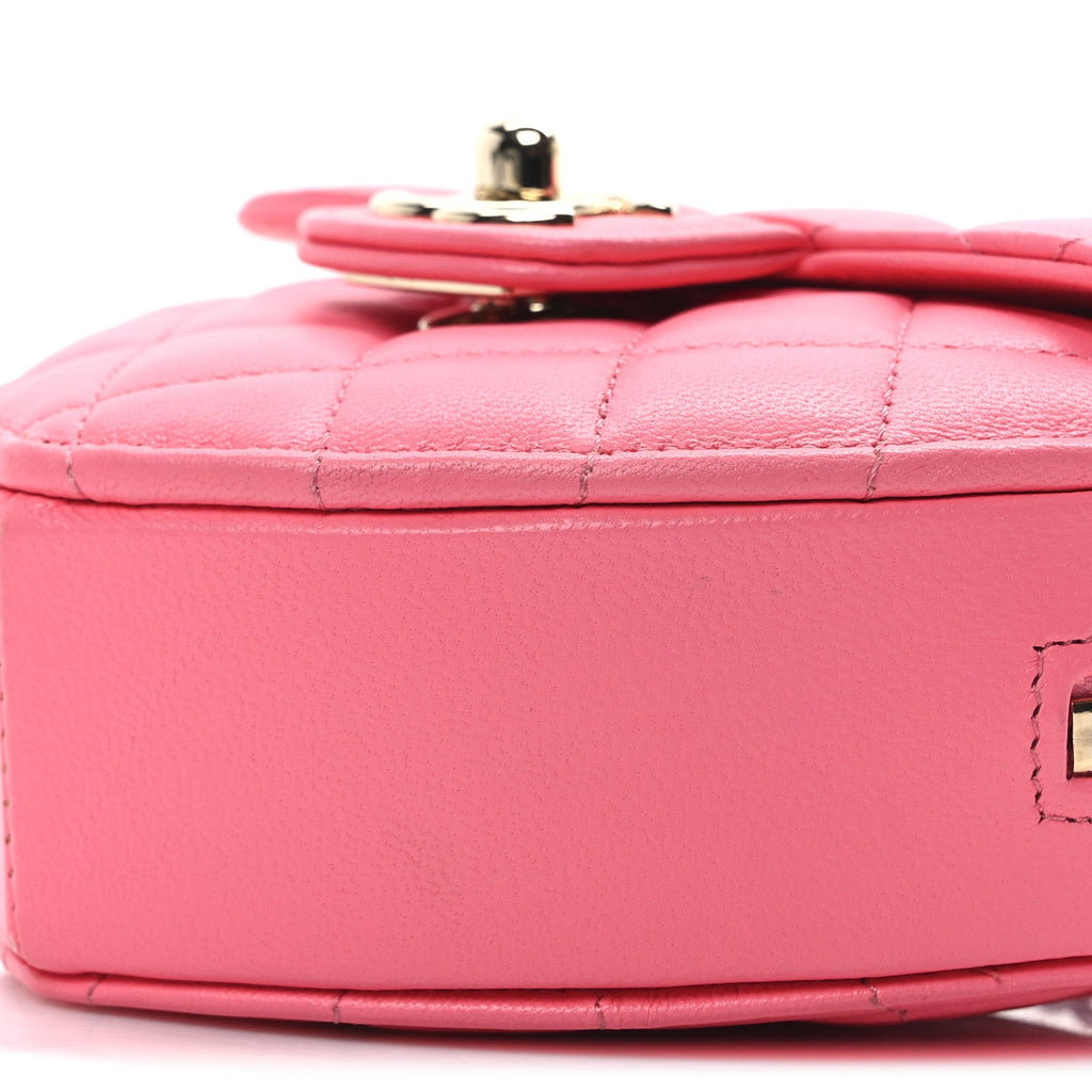 Lambskin Quilted CC In Love Heart Clutch With Chain Pink