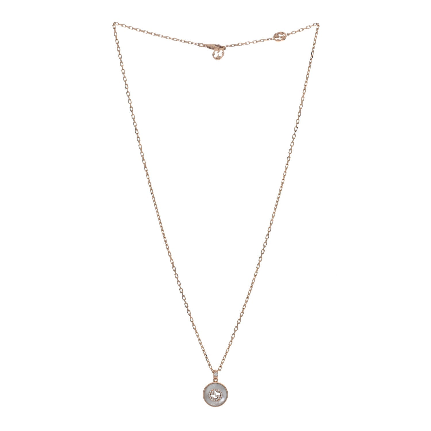18K Rose Gold Diamond Mother of Pearl Interlocking G Pendant Necklace