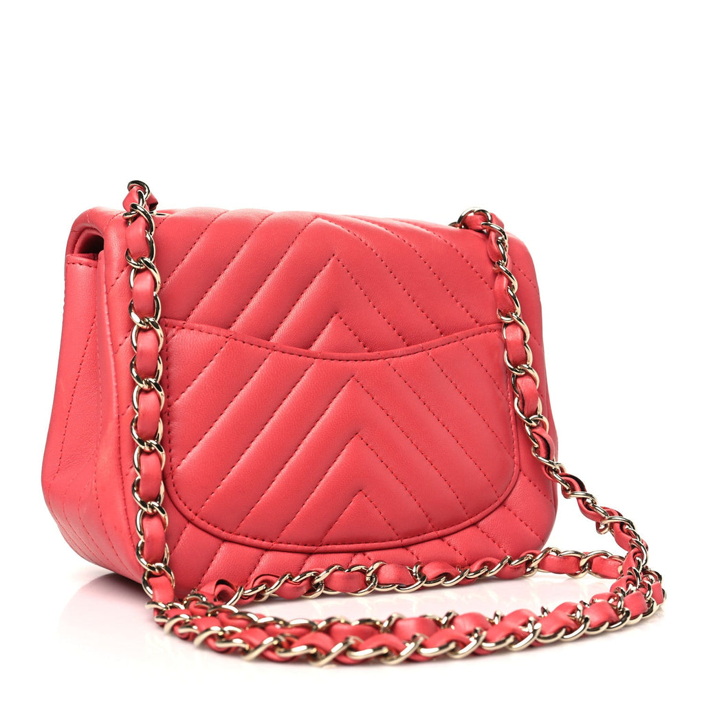 Lambskin Chevron Quilted Mini Square Flap Pink