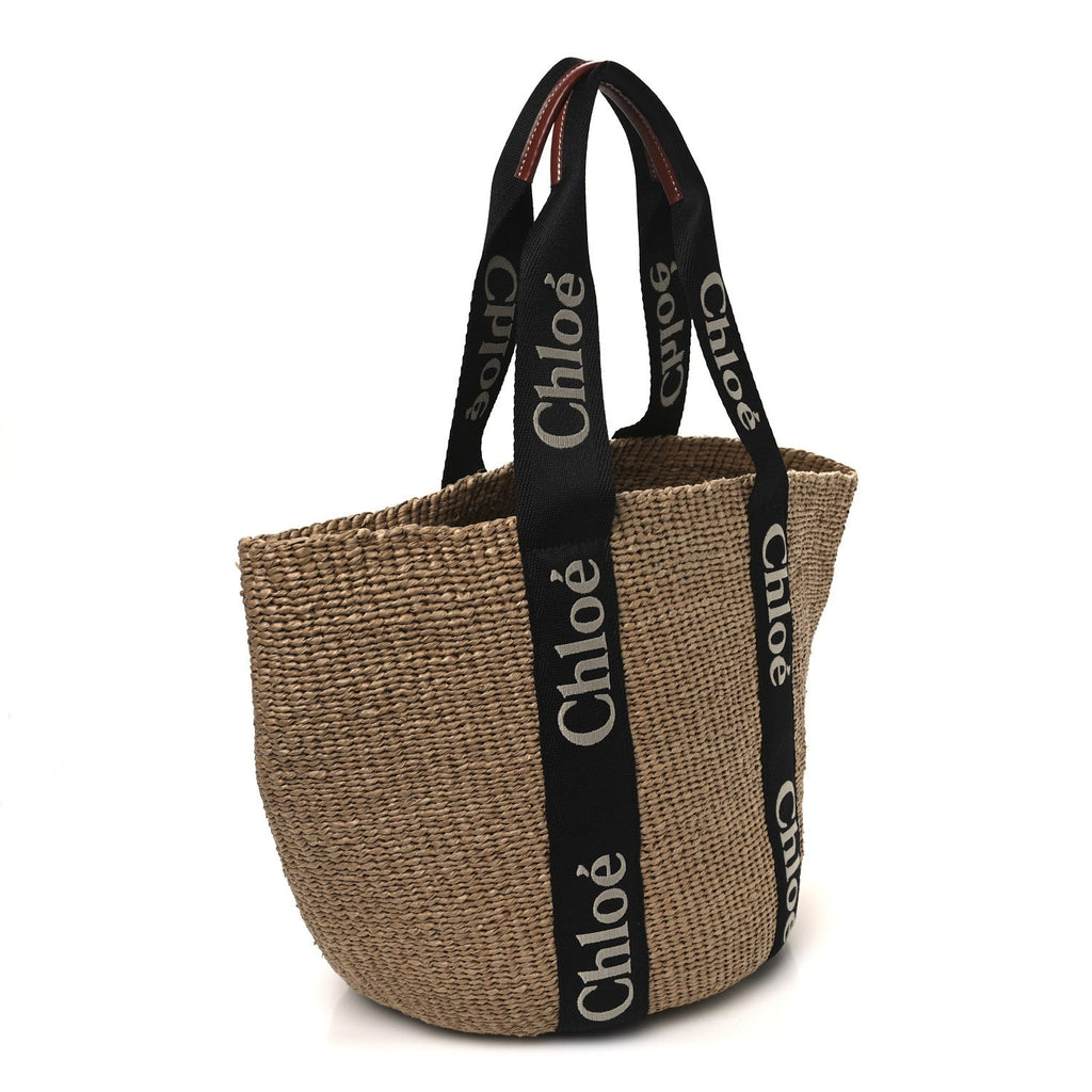 X MIFUKO Raffia Large Woody Basket Bag Black Beige