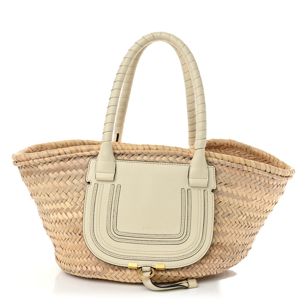 Raffia Grain Calfskin Medium Marcie Basket White