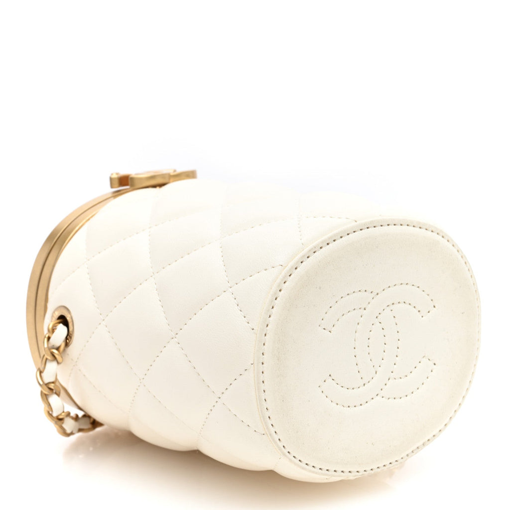 Lambskin Quilted Mini Crown Box Bag White