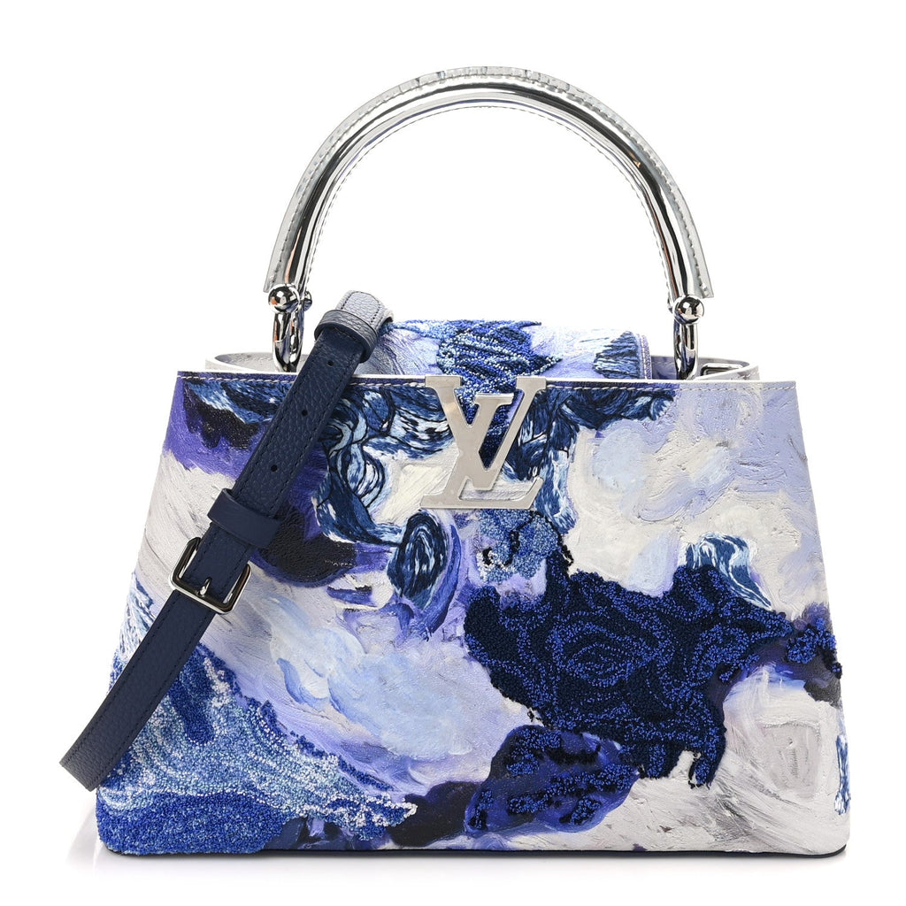 X DONNA HUANCA Taurillon Fabric Arty Capucines MM Blue Multicolor