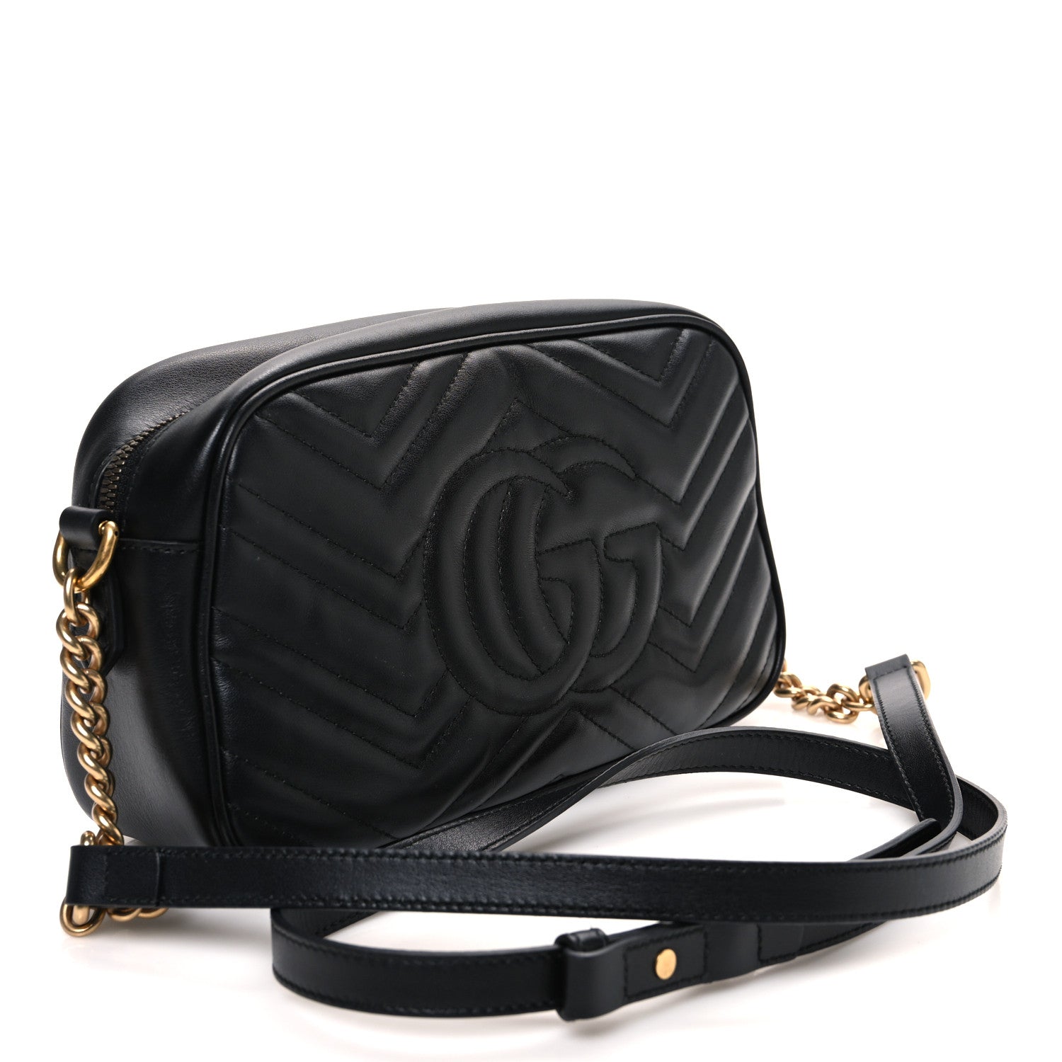 Calfskin Matelasse Small GG Marmont Chain Shoulder Bag Black