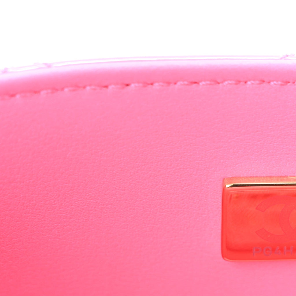 Patent Quilted CC Vani-Tea Case With Chain Neon Pink