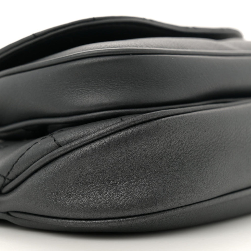 Metallic Calfskin Flap Chain Waist Bag Ruthenium