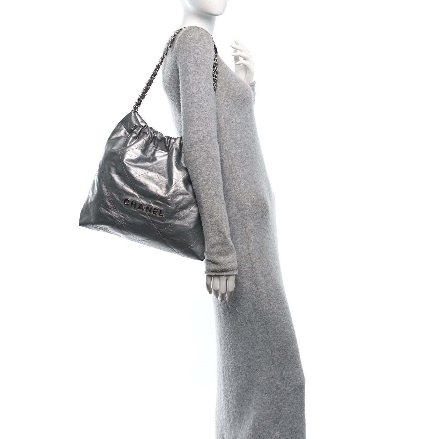 Metallic Calfskin Quilted Chanel 22 Silver