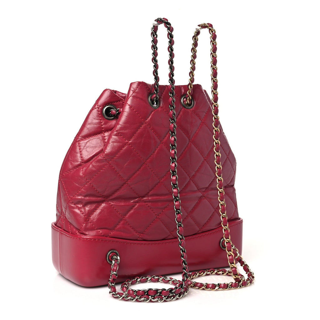 Aged Calfskin Quilted Small Gabrielle Backpack Dark Pink