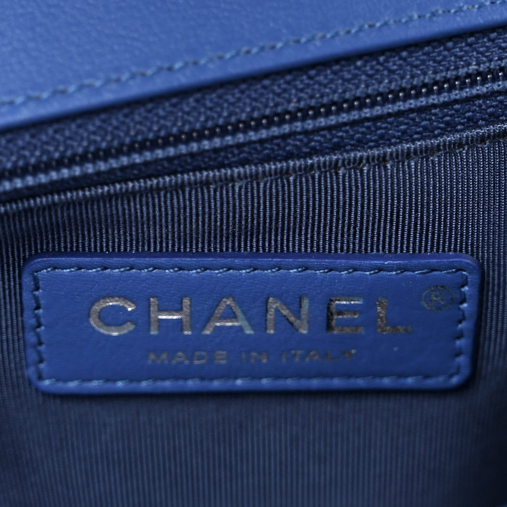 Lambskin Chevron Quilted New Medium Boy Flap Bright Blue