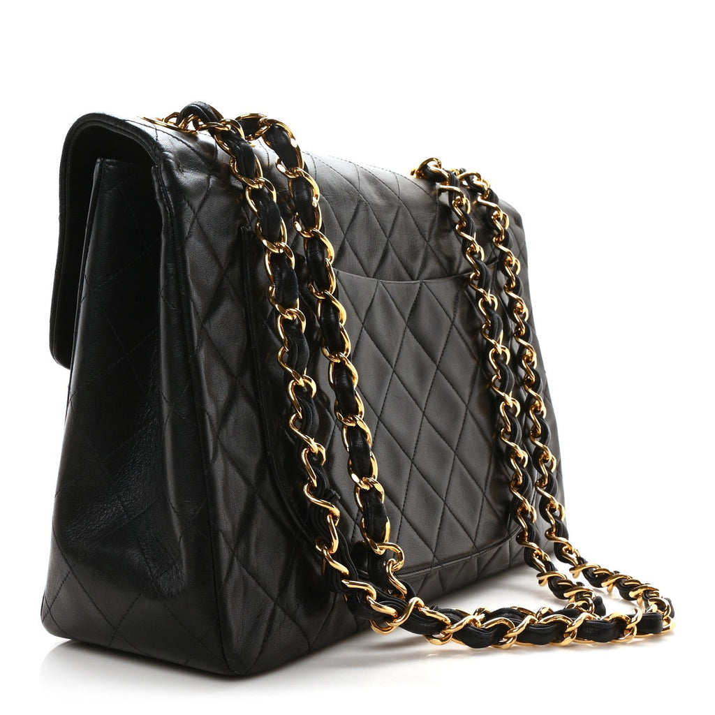 Lambskin Quilted XL Jumbo Single Flap Black