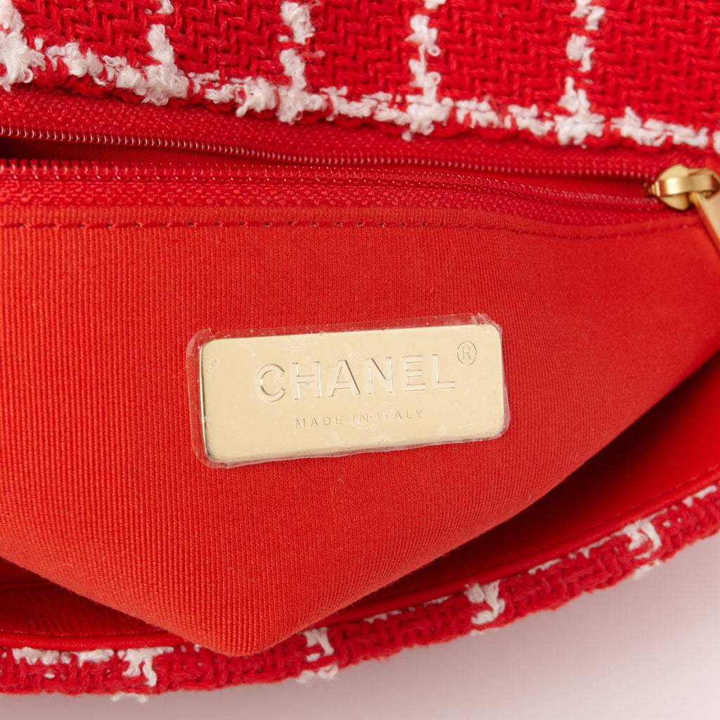 Tweed Quilted Medium Chanel 19 Flap Red White