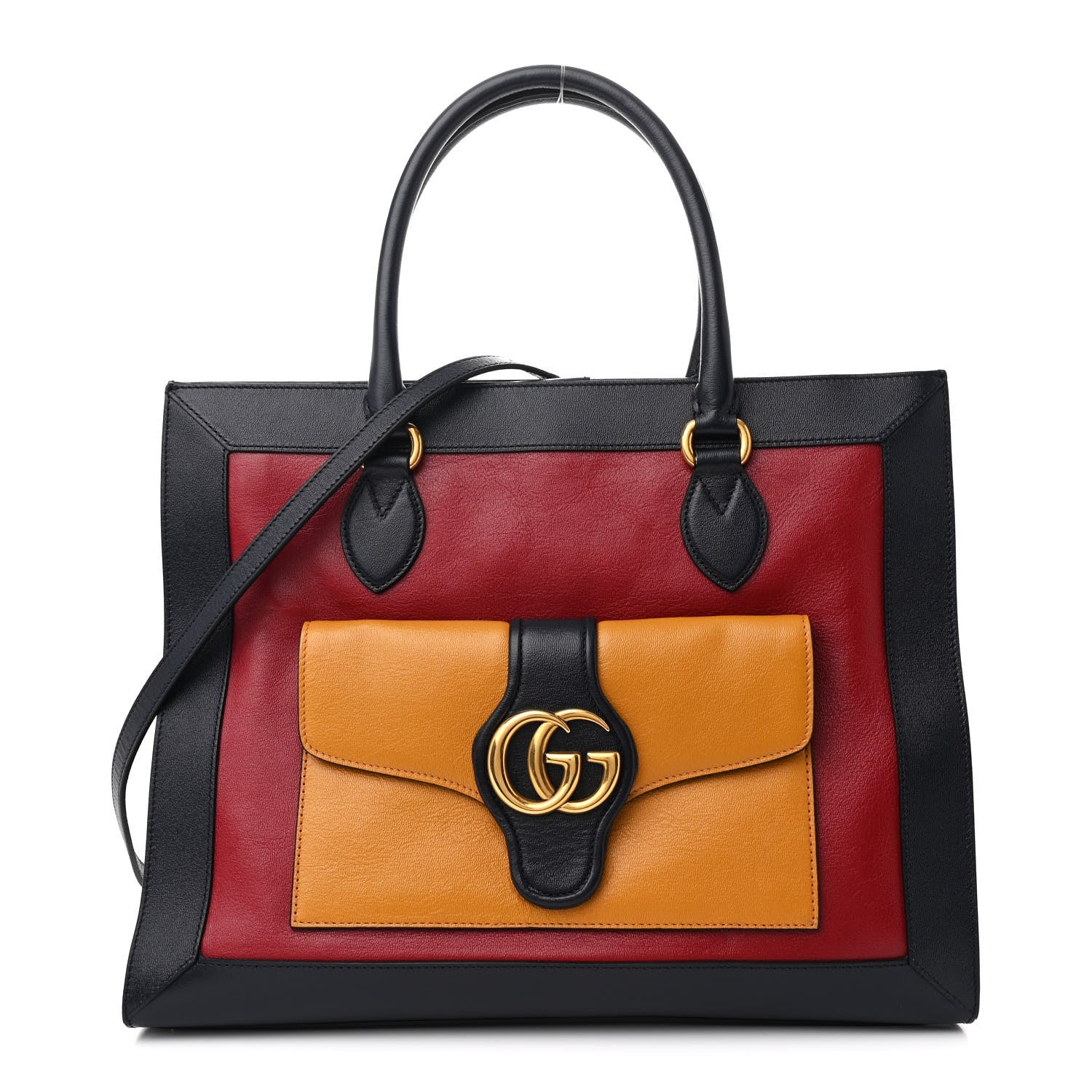 New Sakai Calfskin Lux Tri-Color Medium Dahlia Shoulder Bag New Cherry Red Sun Oil Blue