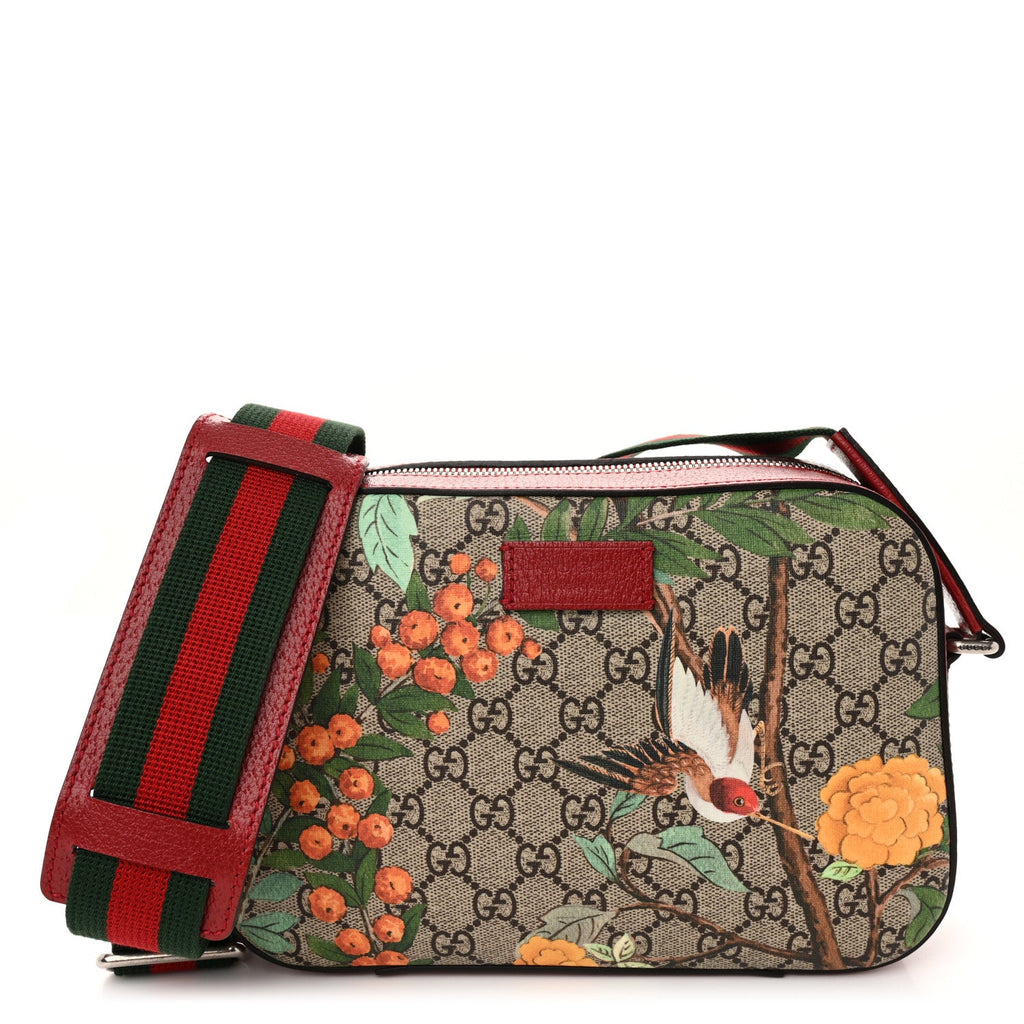 GG Supreme Monogram Tian Web Camera Bag Beige Multicolor Red
