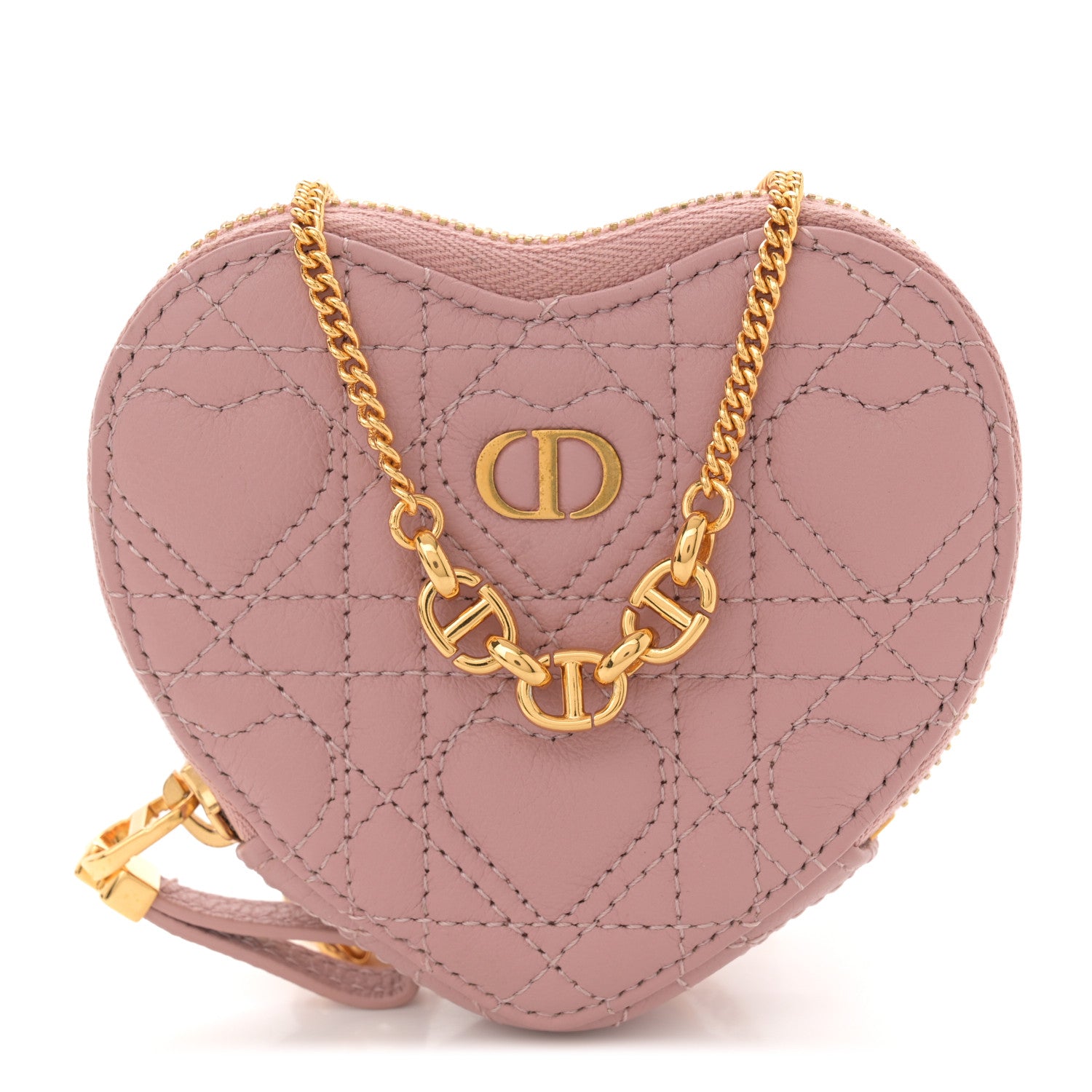 Calfskin Cannage Dioramour Caro Heart Pouch With Chain Old Rose