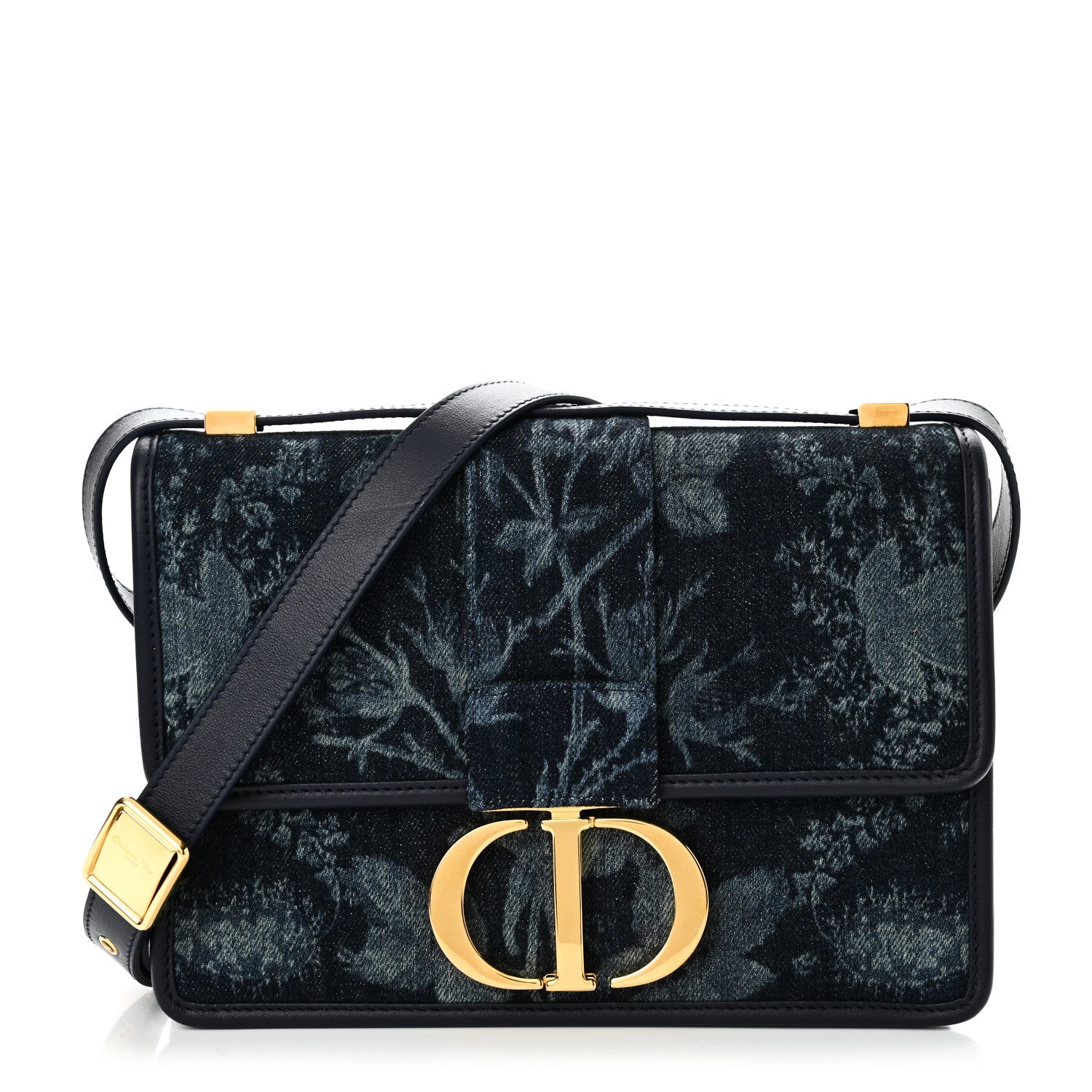 Denim Floral Calfskin 30 Montaigne Flap Bag Blue