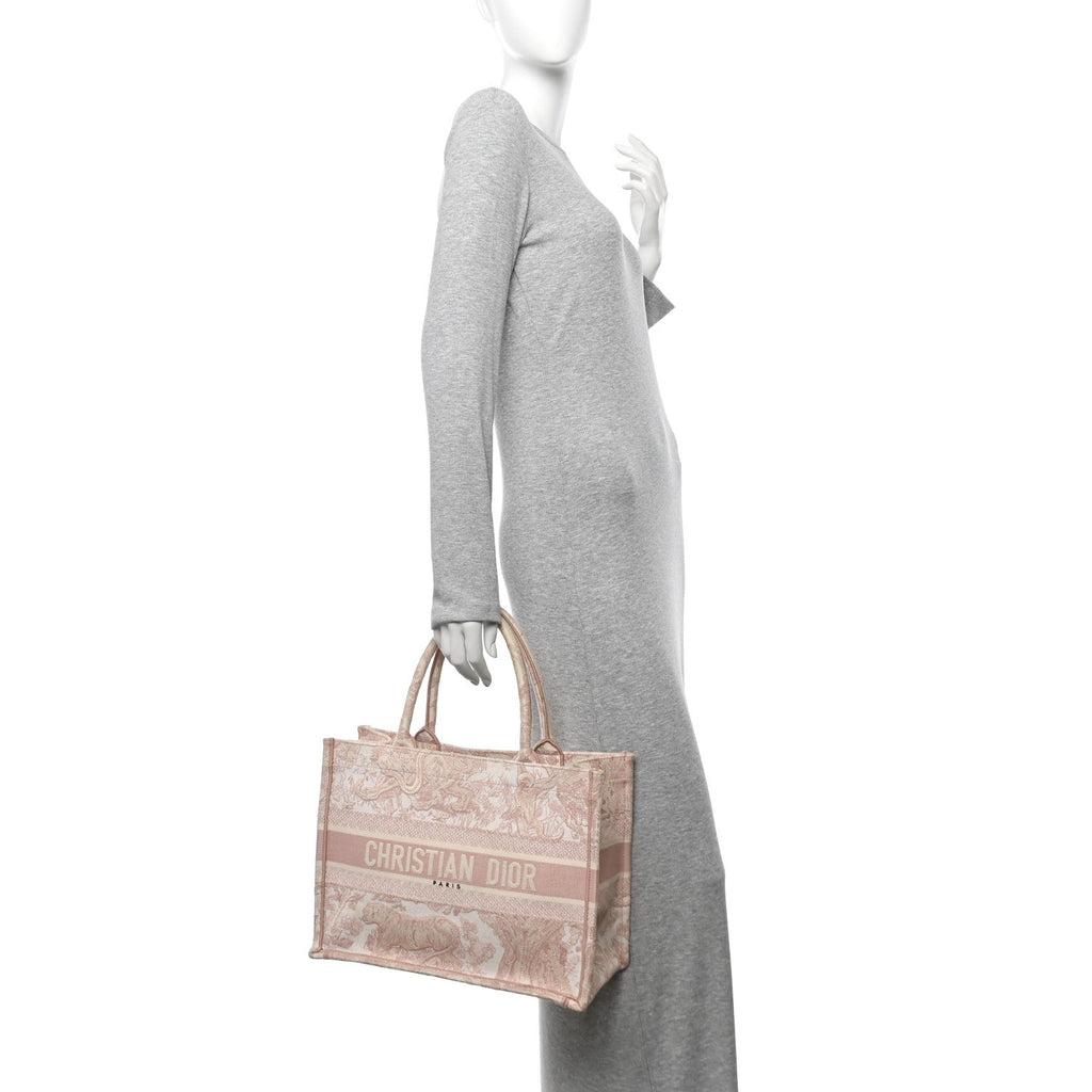 Canvas Embroidered Medium Dioriviera Toile De Jouy Book Tote Rose