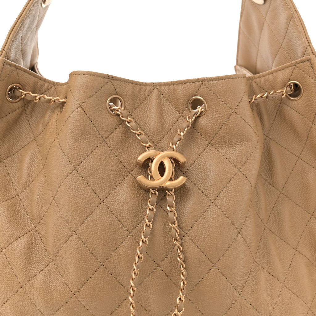 Caviar Quilted Medium Chanel 25 Handbag Dark Beige