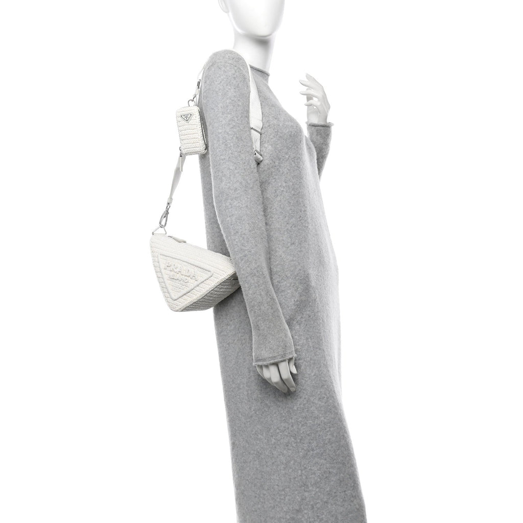 Yarn Raffia Effect Crochet Triangle Shoulder Bag White