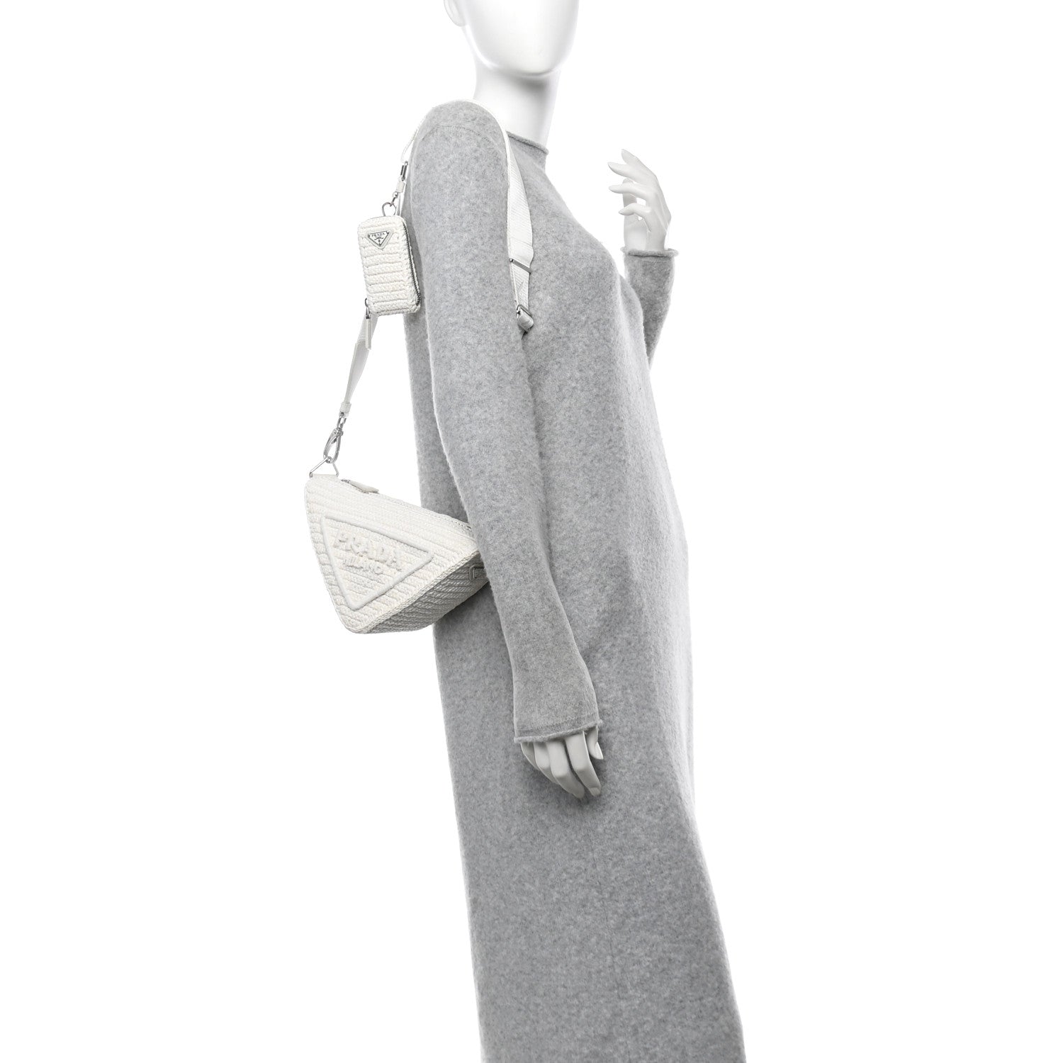 Yarn Raffia Effect Crochet Triangle Shoulder Bag White