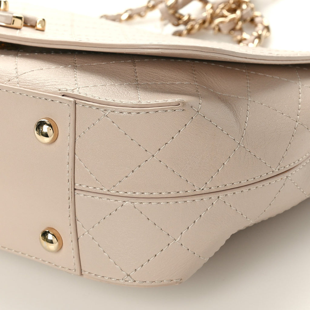 Calfskin Stitched Medium Covered CC Flap Bag Beige