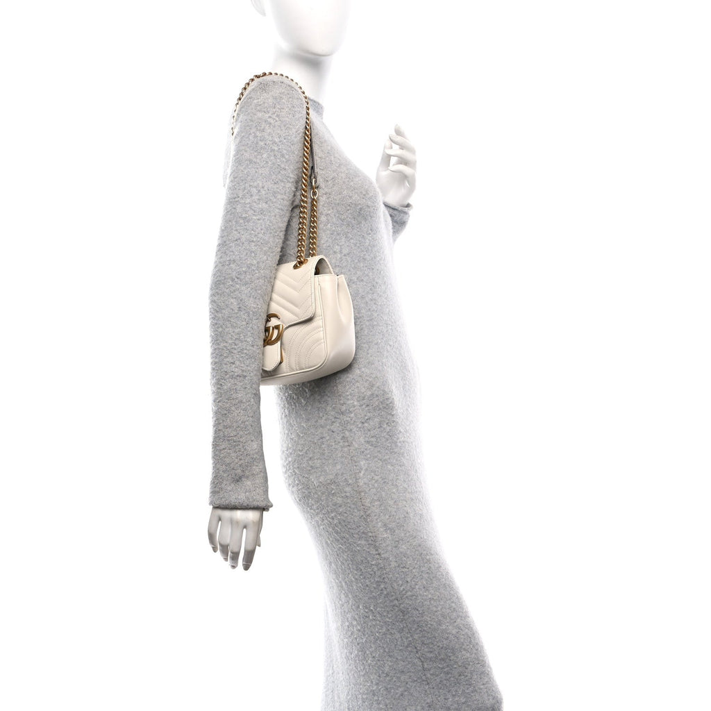 Calfskin Matelasse Mini GG Marmont Square Shoulder Bag White