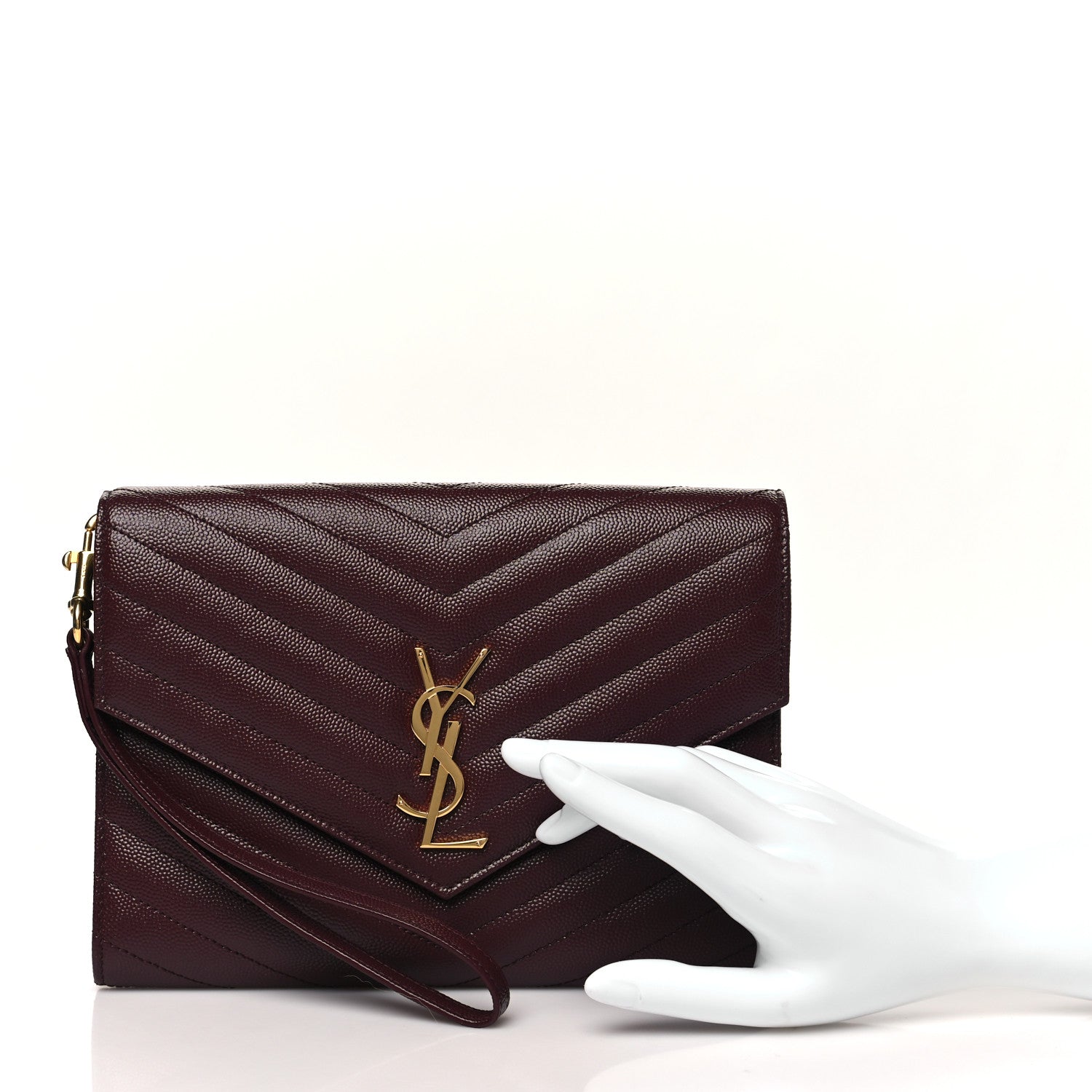 Grain De Poudre Matelasse Chevron Monogram Envelope Clutch Rouge Legion