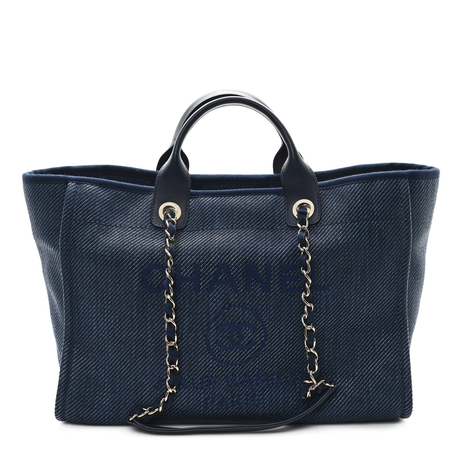 Mixed Fibers Calfskin Medium Deauville Tote Navy Blue