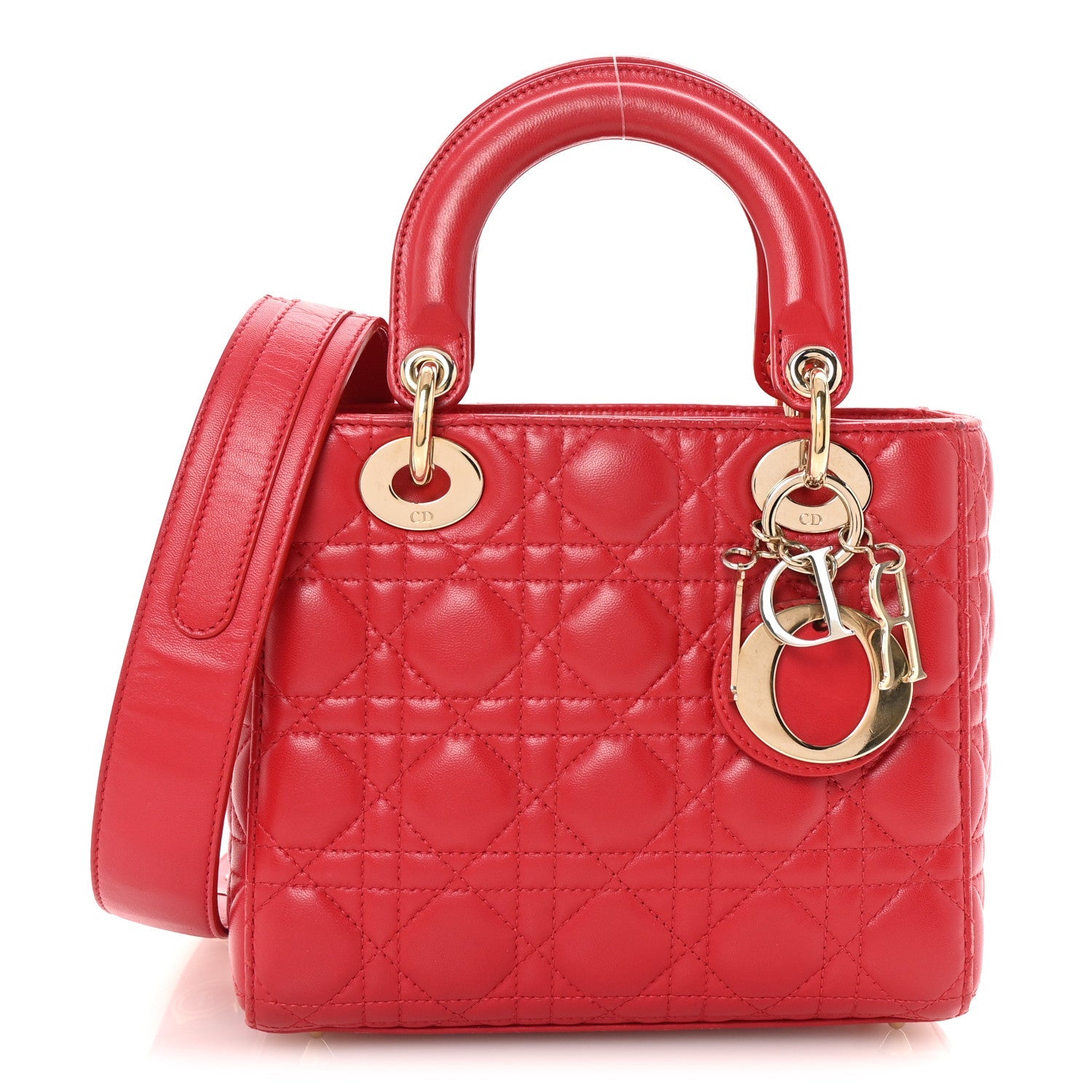 Lambskin Cannage Small Lucky Badges My Lady Dior Red
