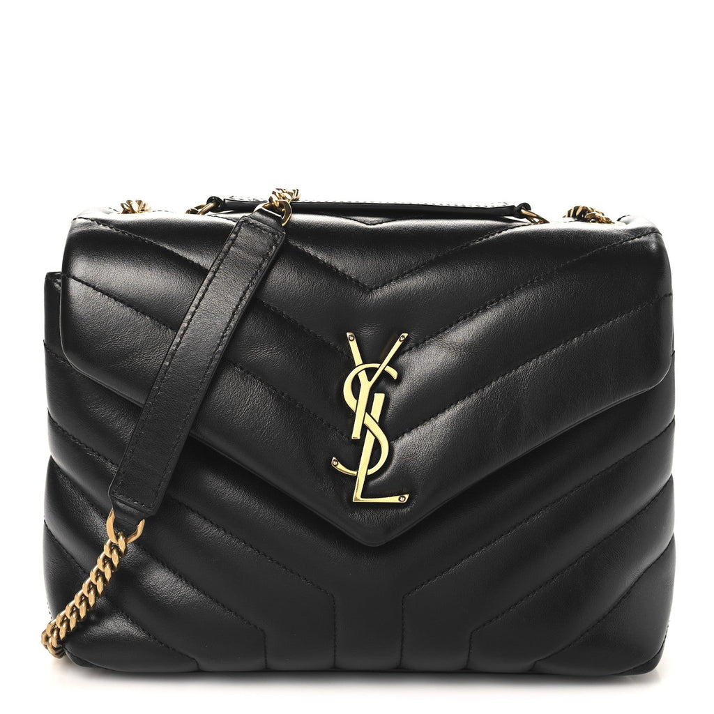 Calfskin Y Quilted Monogram Small Loulou Chain Satchel Black