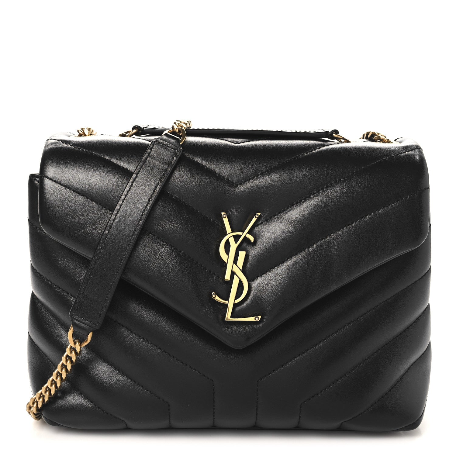 Calfskin Y Quilted Monogram Small Loulou Chain Satchel Black