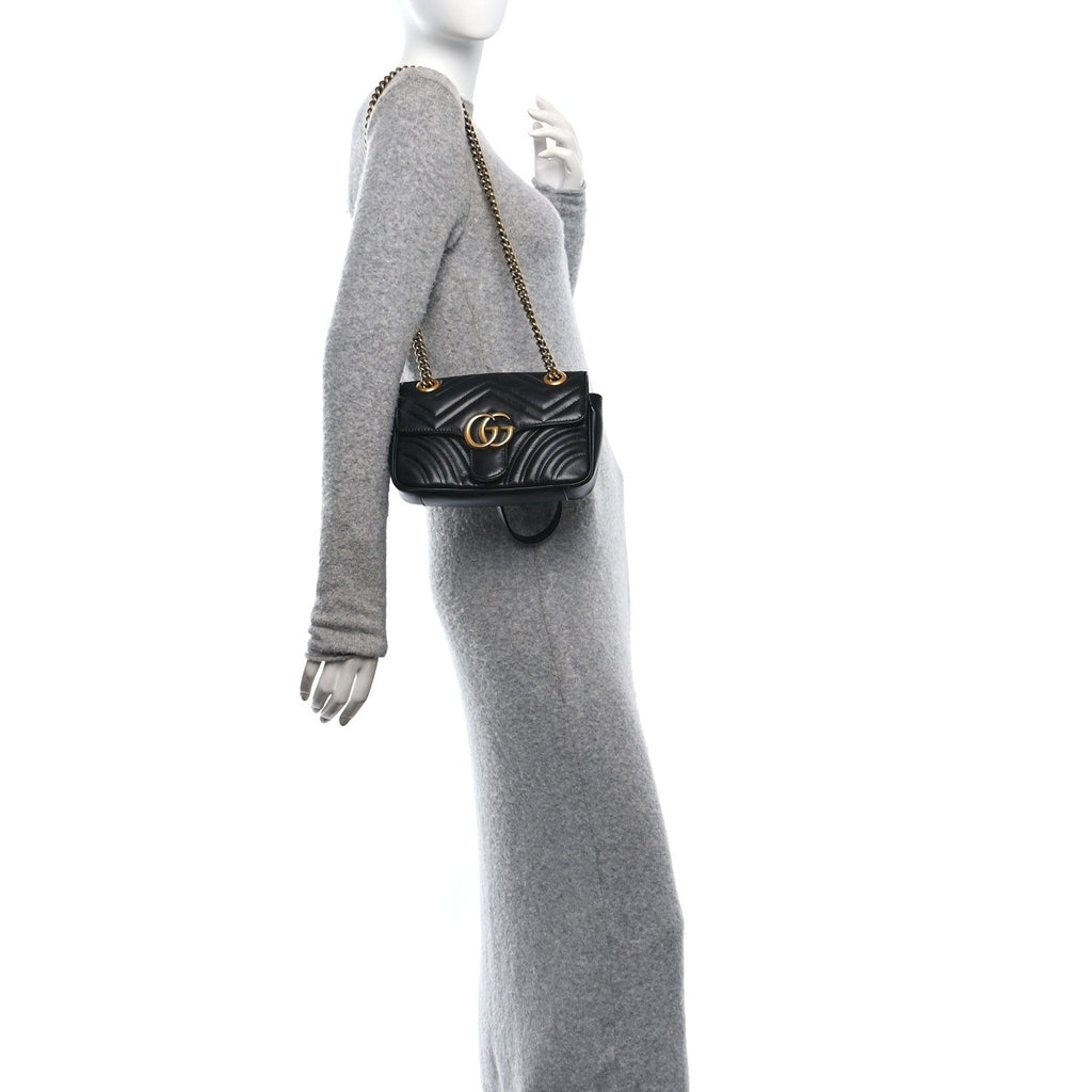 Calfskin Matelasse Mini GG Marmont Shoulder Bag Black