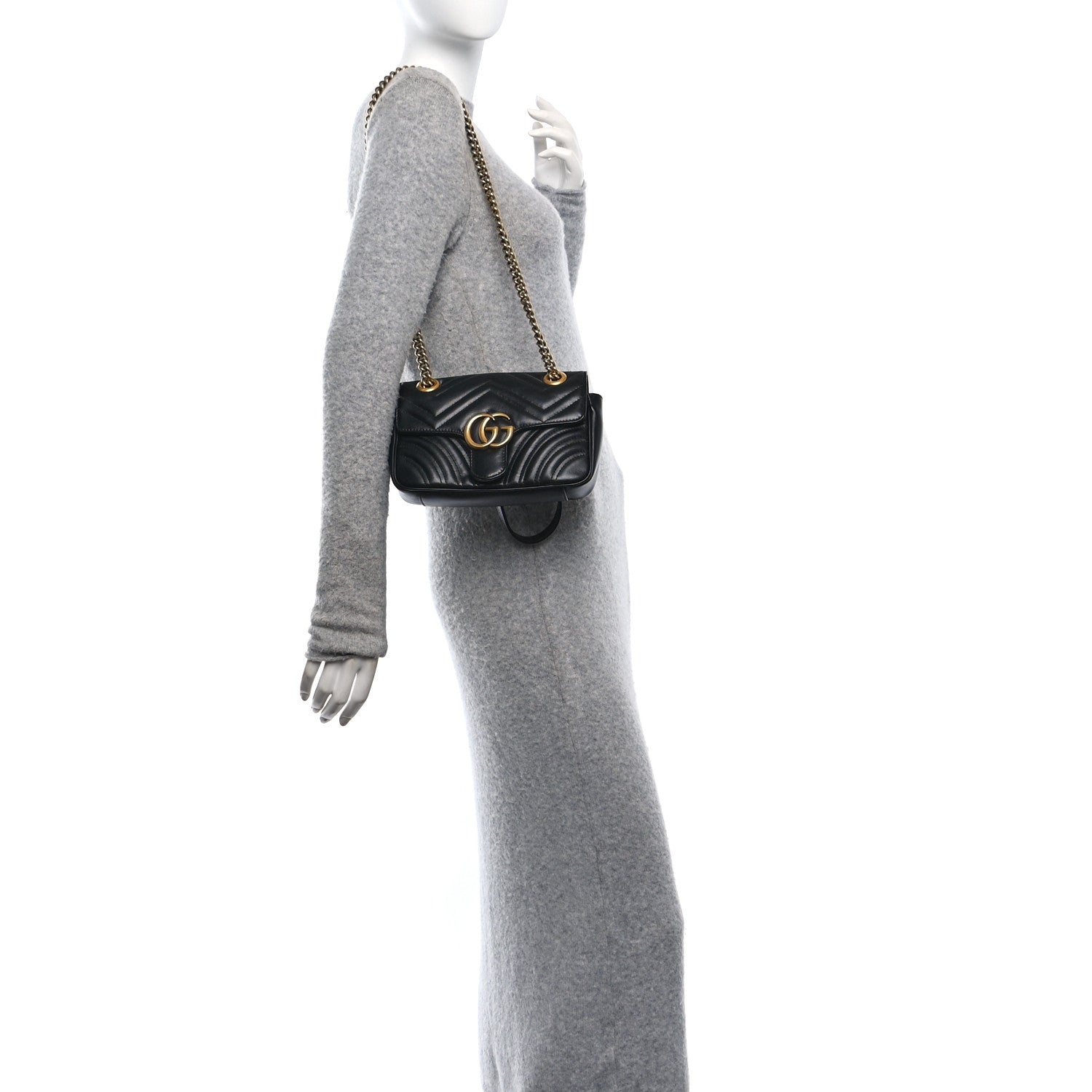 Calfskin Matelasse Mini GG Marmont Shoulder Bag Black