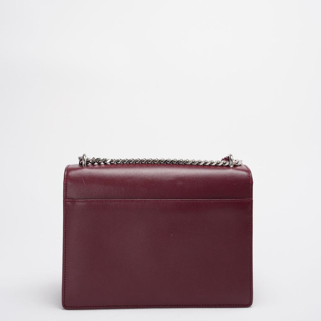 Saint Laurent Sunset Bag Burgundy Box Leder with Silver Hardware Medium