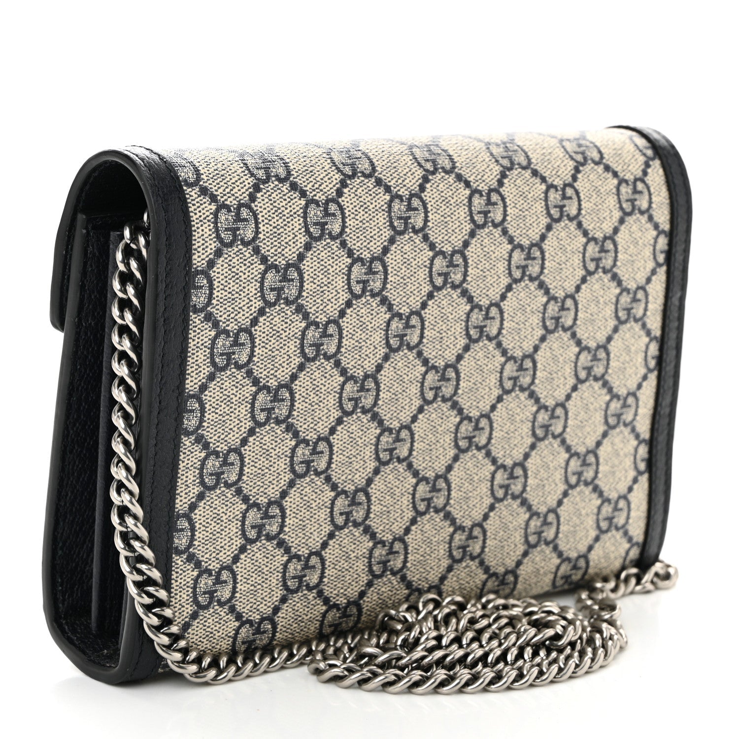 GG Supreme Monogram Textured Dollar Calfskin Mini Dionysus Chain Wallet Beige Blue