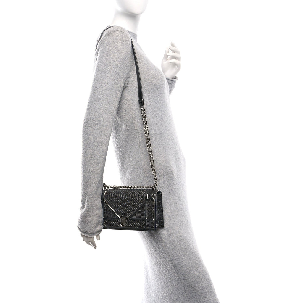 Metallic Patent Micro-Cannage Small Diorama Flap Bag Onyx Black