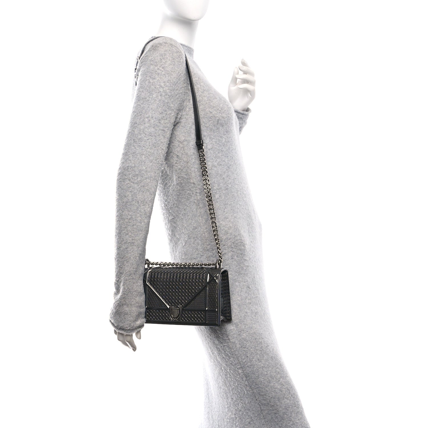 Metallic Patent Micro-Cannage Small Diorama Flap Bag Onyx Black