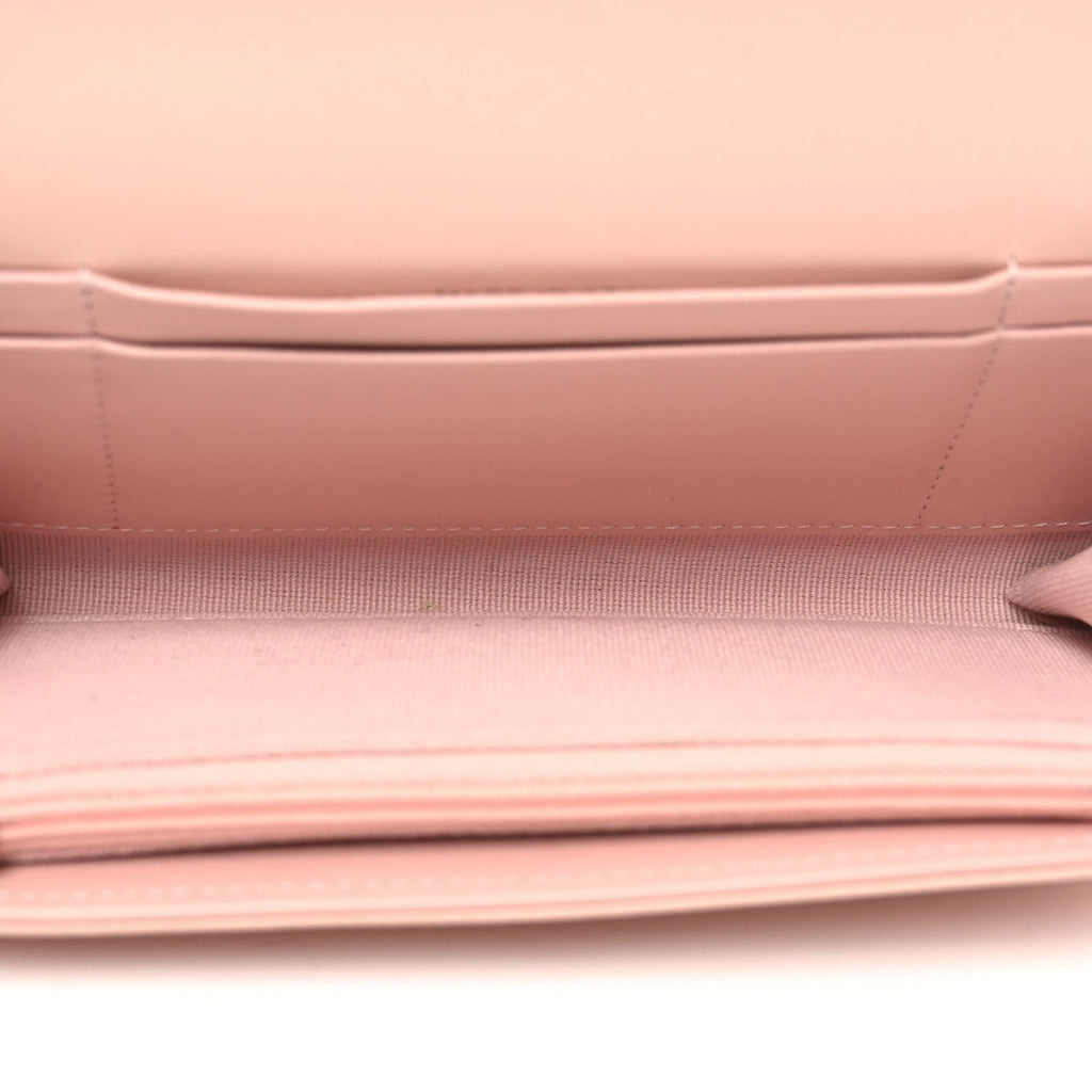 Calfskin Quilted Crystal CC Star Flap Wallet Light Pink