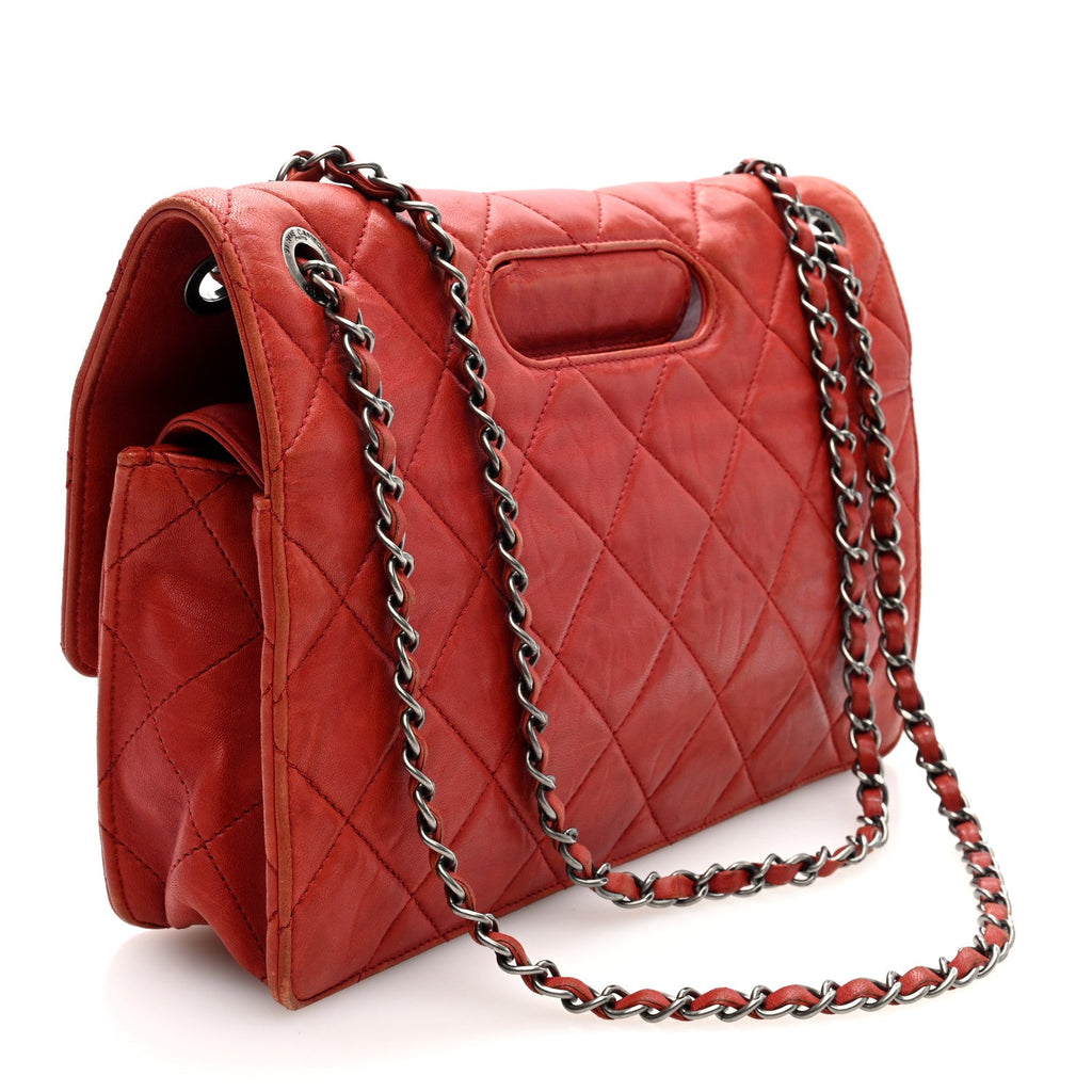 Washed Lambskin Jumbo Take Away Flap Red