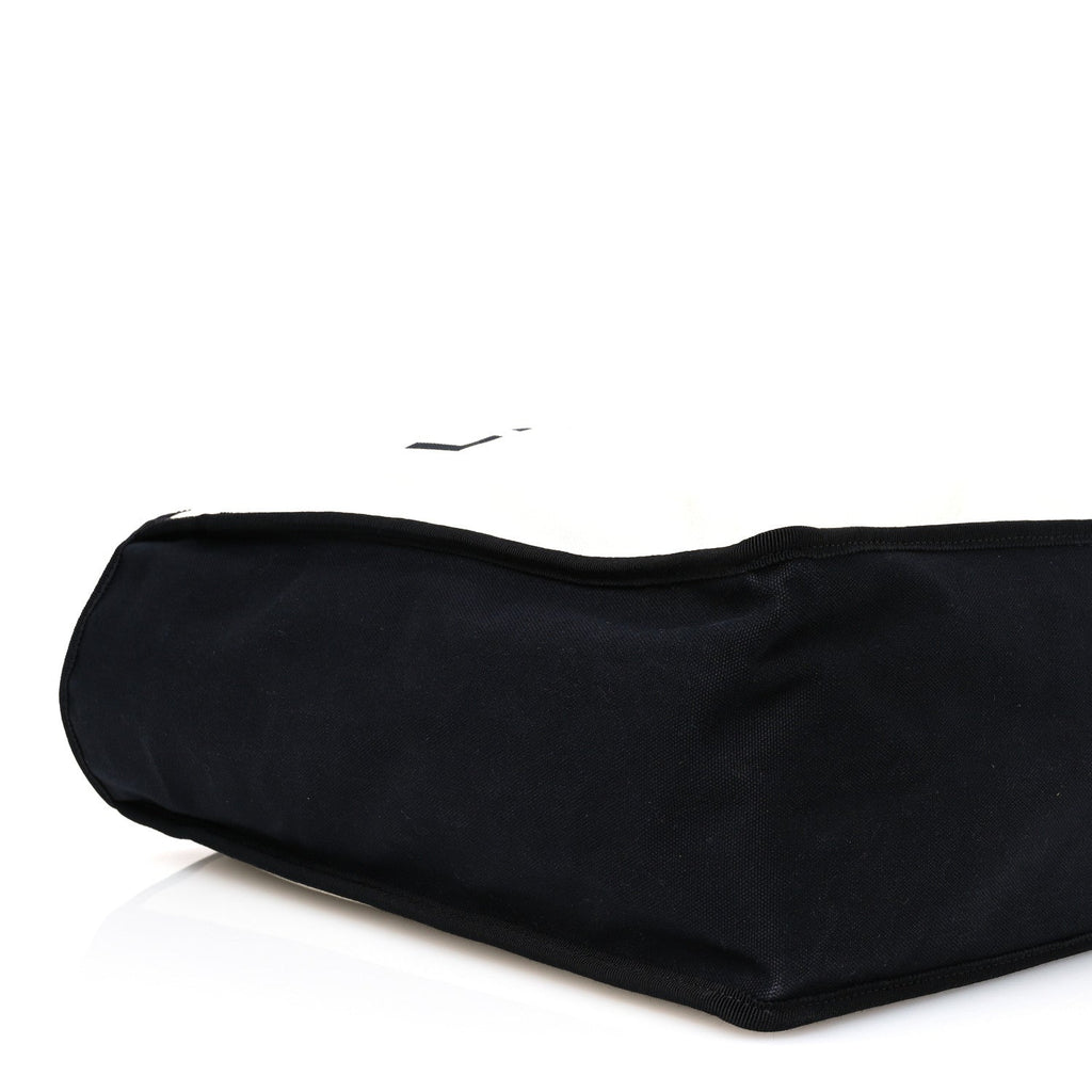 Canvas Calfskin Large Let's Demonstrate Tote White Black