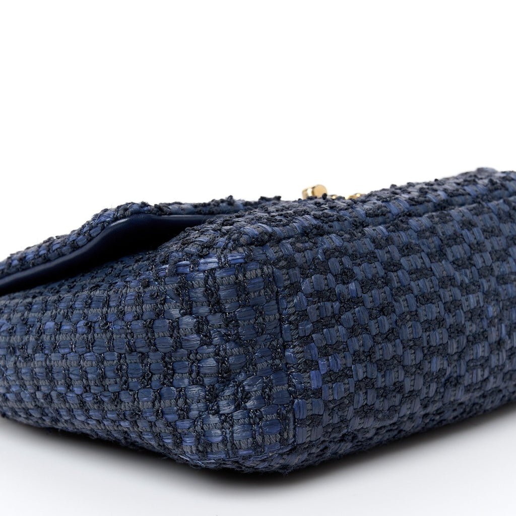 Raffia Tweed Quilted Medium Chanel 19 Flap  Navy