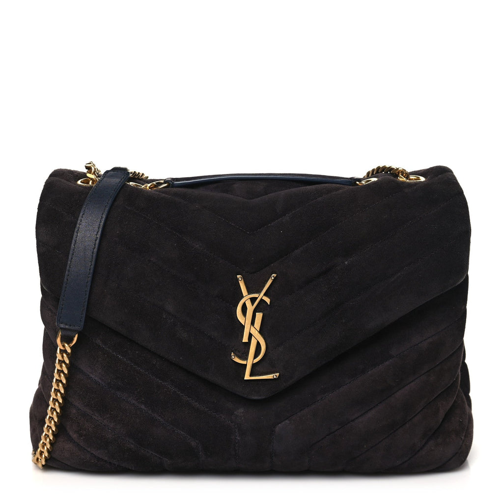 Suede Calfskin Y Quilted Monogram Medium Loulou Chain Satchel Deep Marine