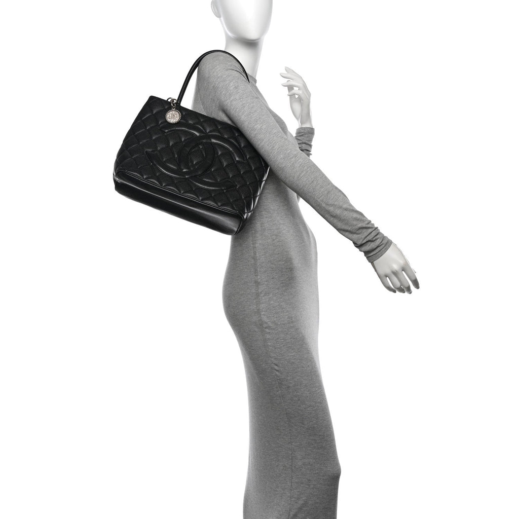 Caviar Quilted Medallion Tote Black